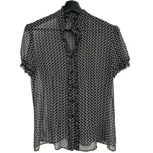 Anne klein blouse 4 Small womens polka dot shear button front ruffle top